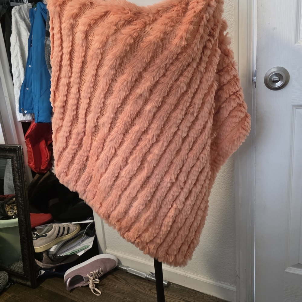 Rabbit Fur Coral Poncho